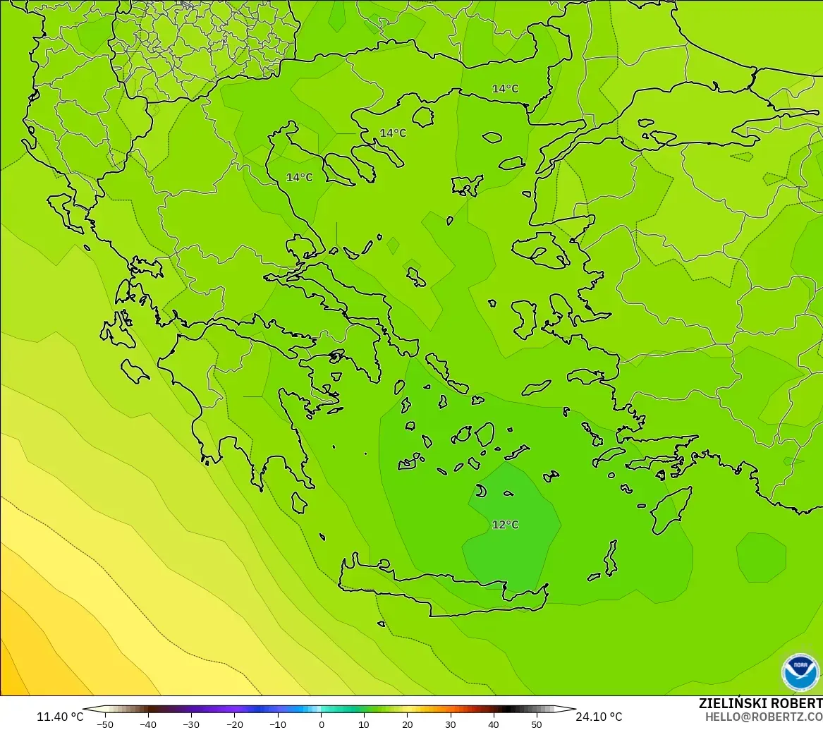 GFS modelo - Grecia, Temperatura a 850 hPa