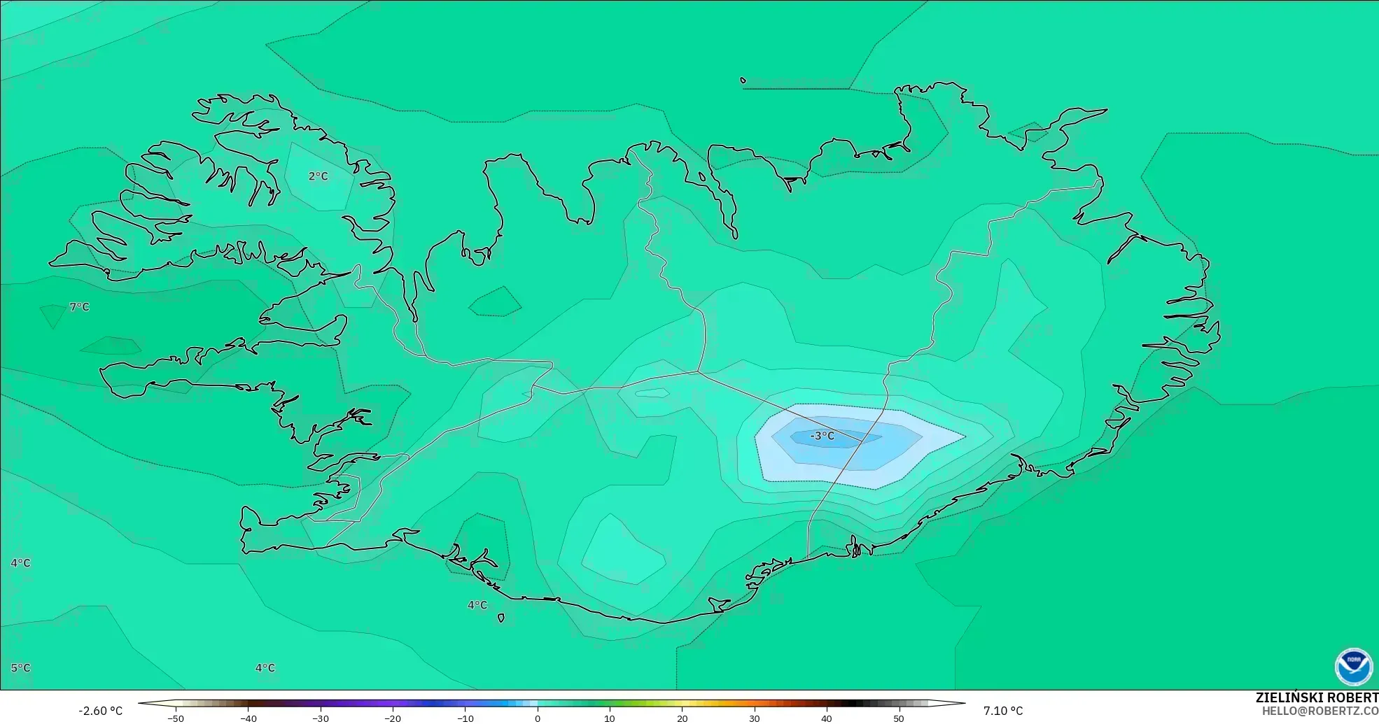 GFS modelo - Islandia, Punto de rocío a 2 m