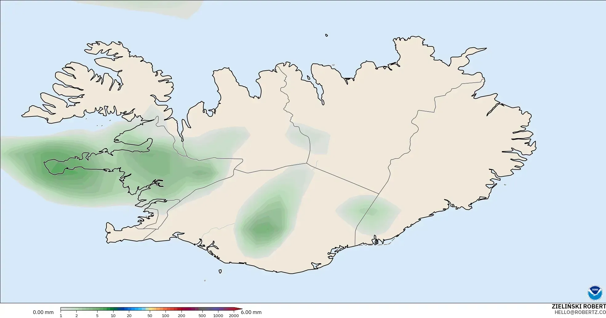 GFS modelo - Islandia, Acumulación de precipitación