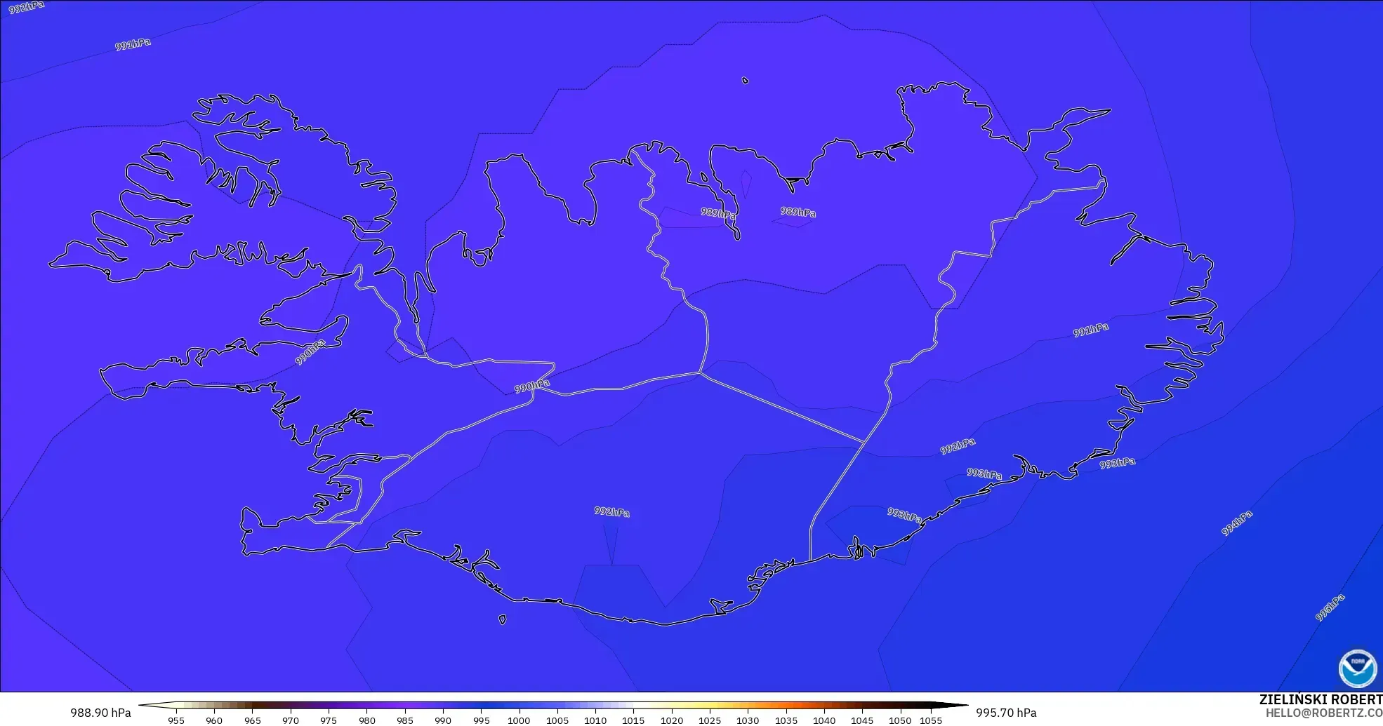 GFS modelo - Islandia, Presión