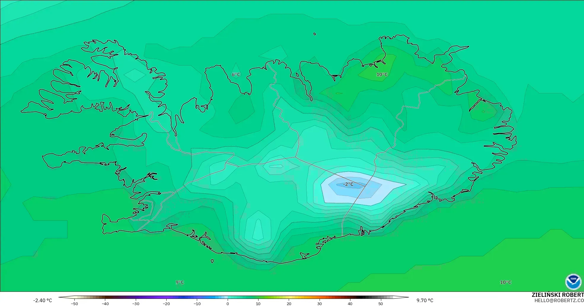 GFS modelo - Islandia, Temperatura a 2 m