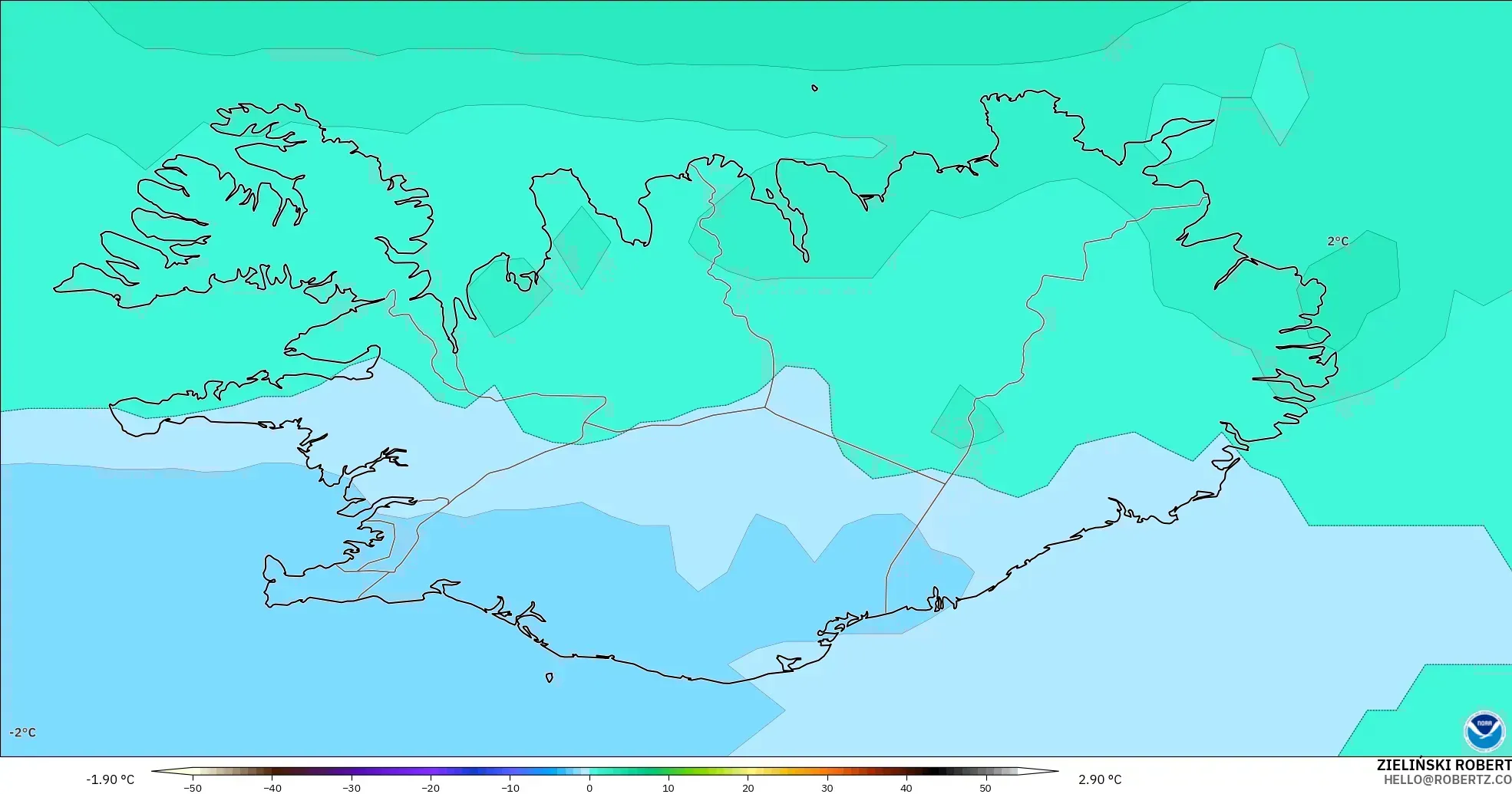 GFS modelo - Islandia, Temperatura a 850 hPa