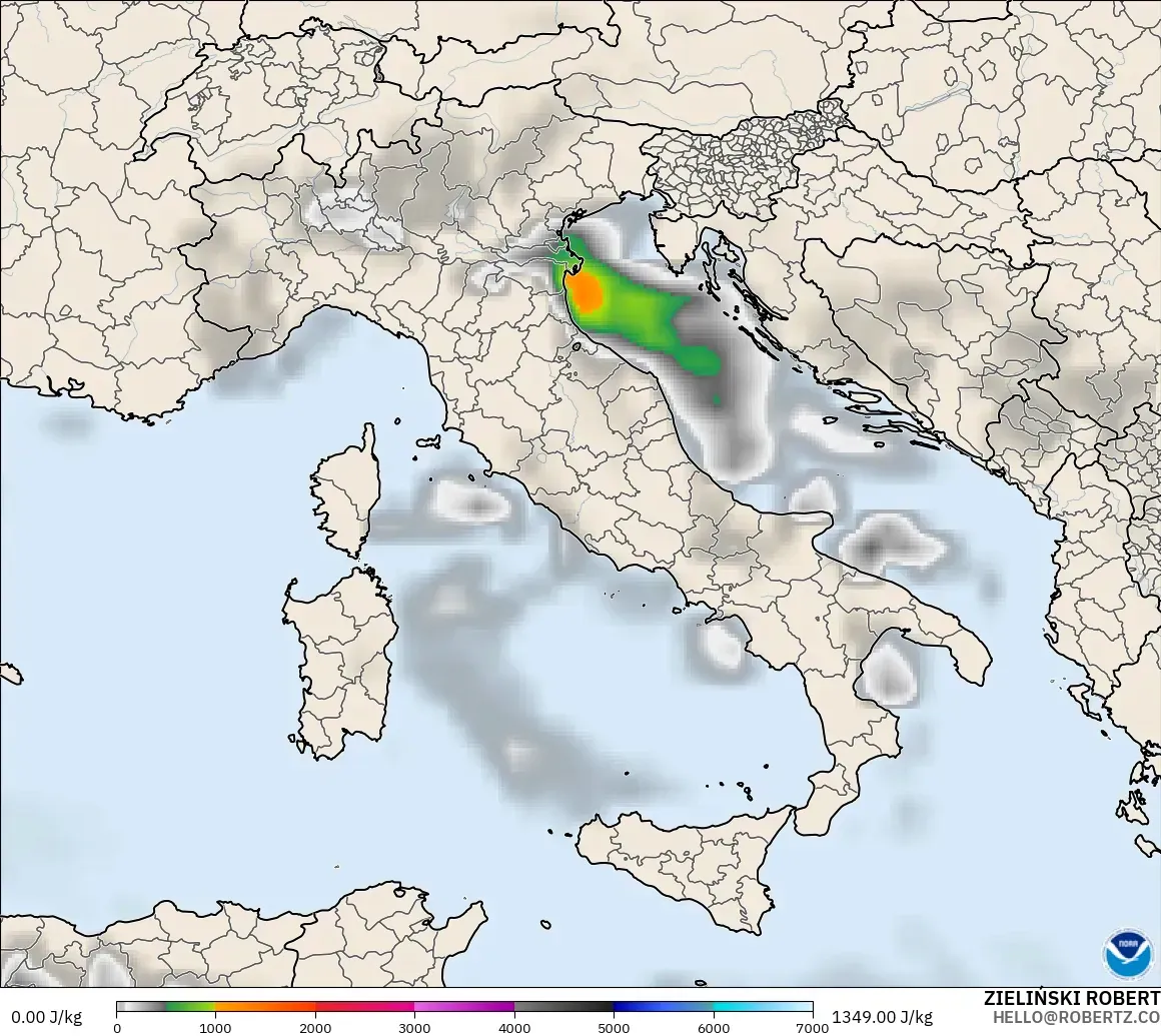 GFS modelo - Italia, CAPE