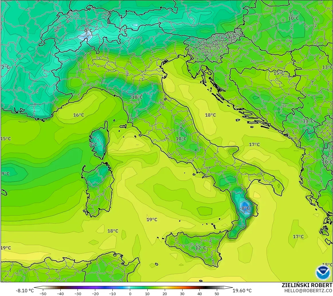 GFS modelo - Italia, Punto de rocío a 2 m