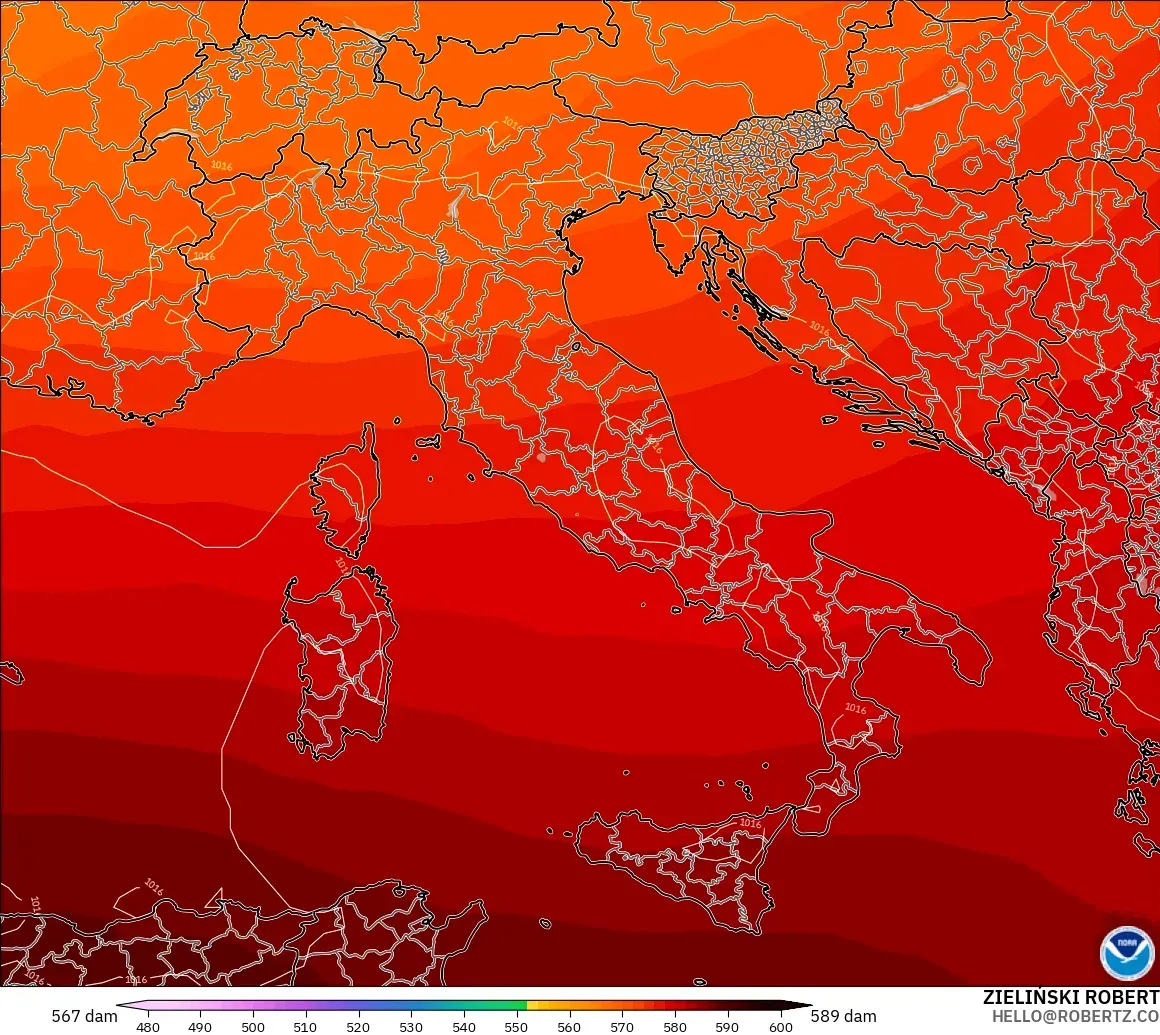 GFS modelo - Italia, Altura geopotencial a 500 hPa