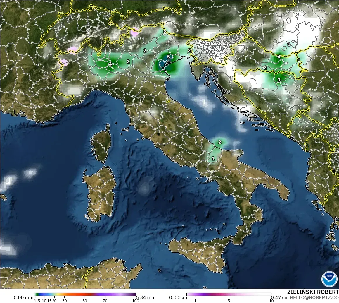GFS modelo - Italia, Precipitación, nubes y presión