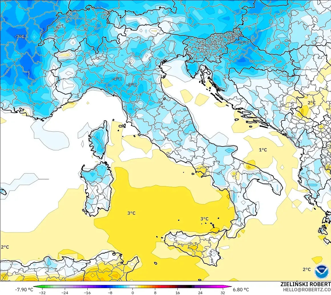 GFS modelo - Italia, Anomalía de temperatura a 2 m
