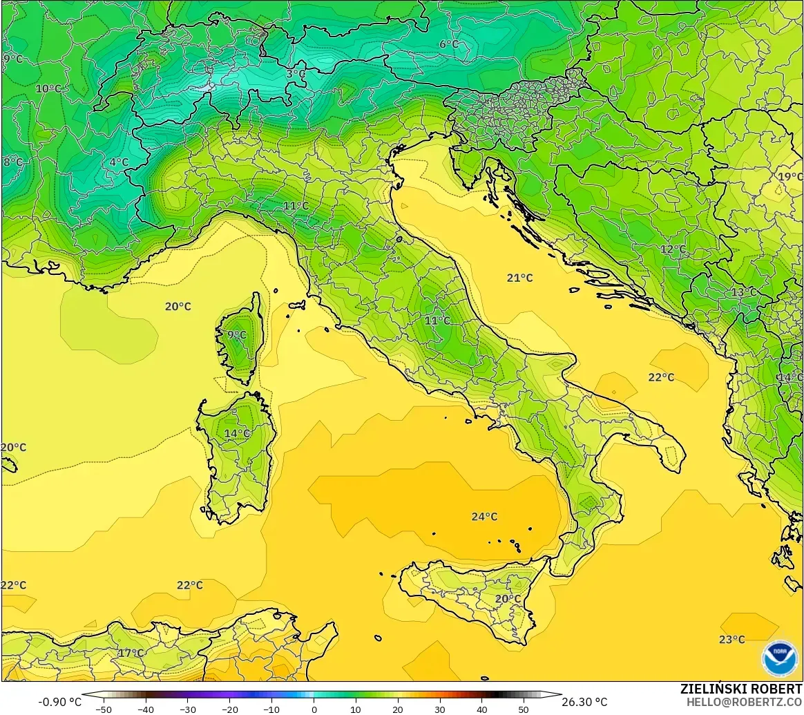 GFS modelo - Italia, Temperatura a 2 m