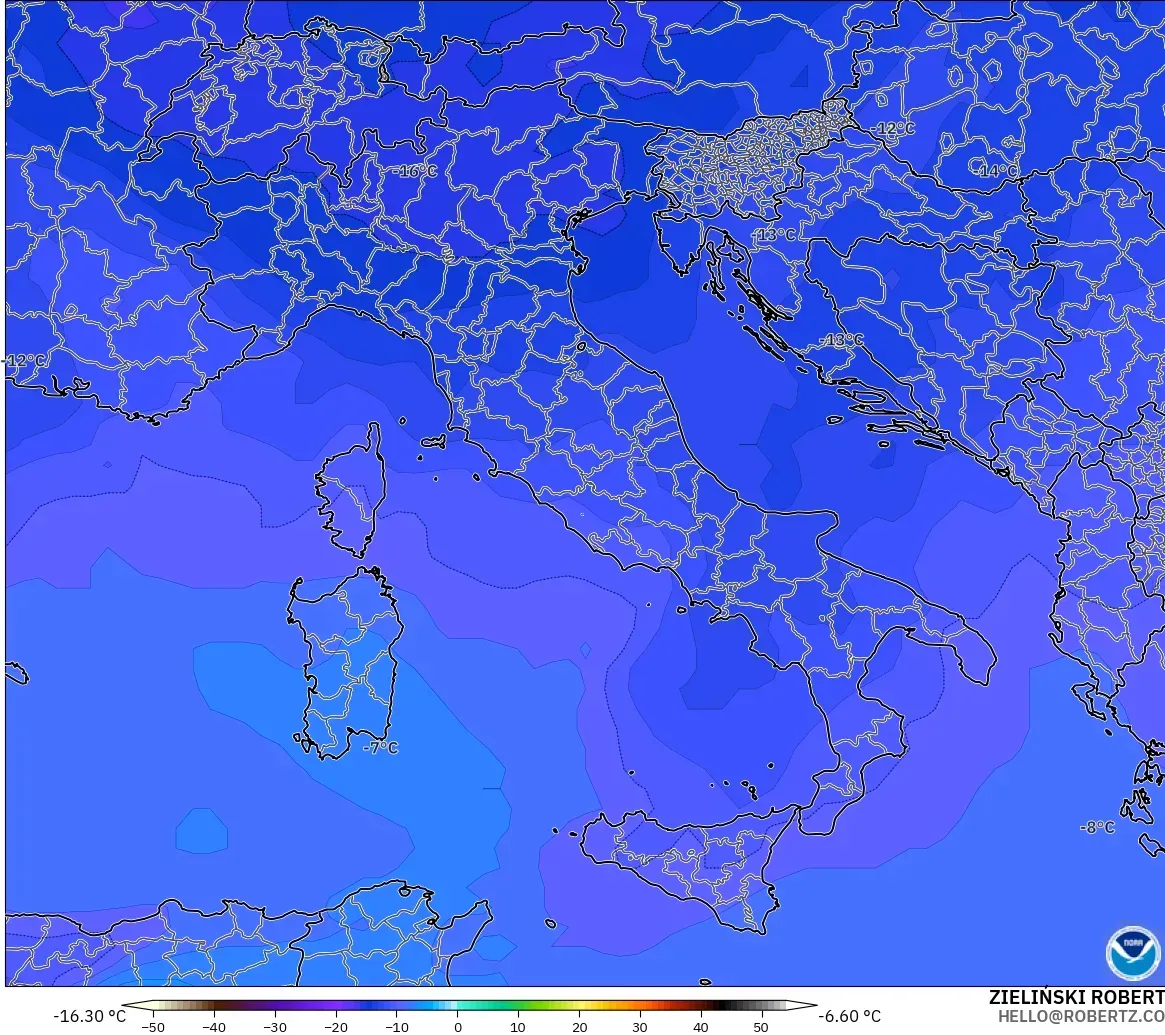 GFS modelo - Italia, Temperatura a 500 hPa