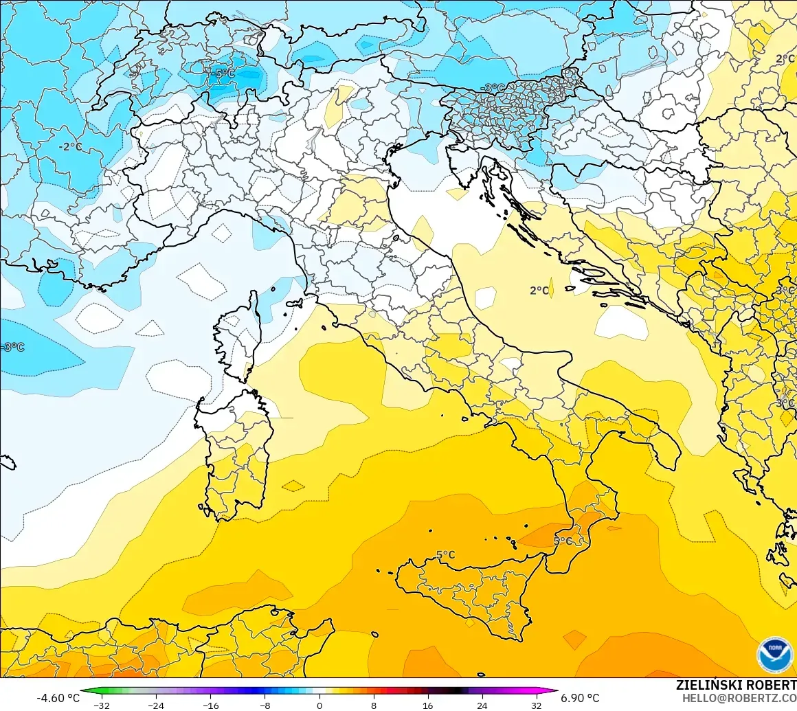 GFS modelo - Italia, Anomalía de temperatura a 850 hPa