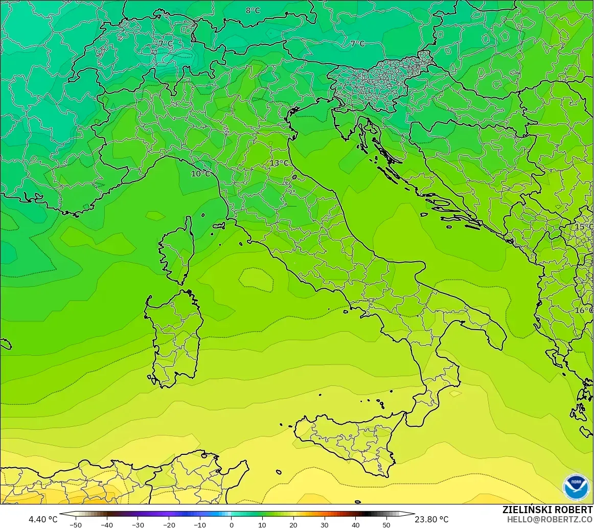 GFS modelo - Italia, Temperatura a 850 hPa
