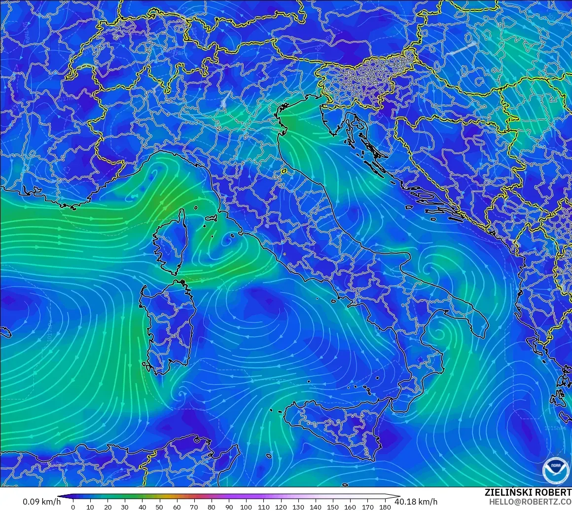 GFS modelo - Italia, Viento a 10 m