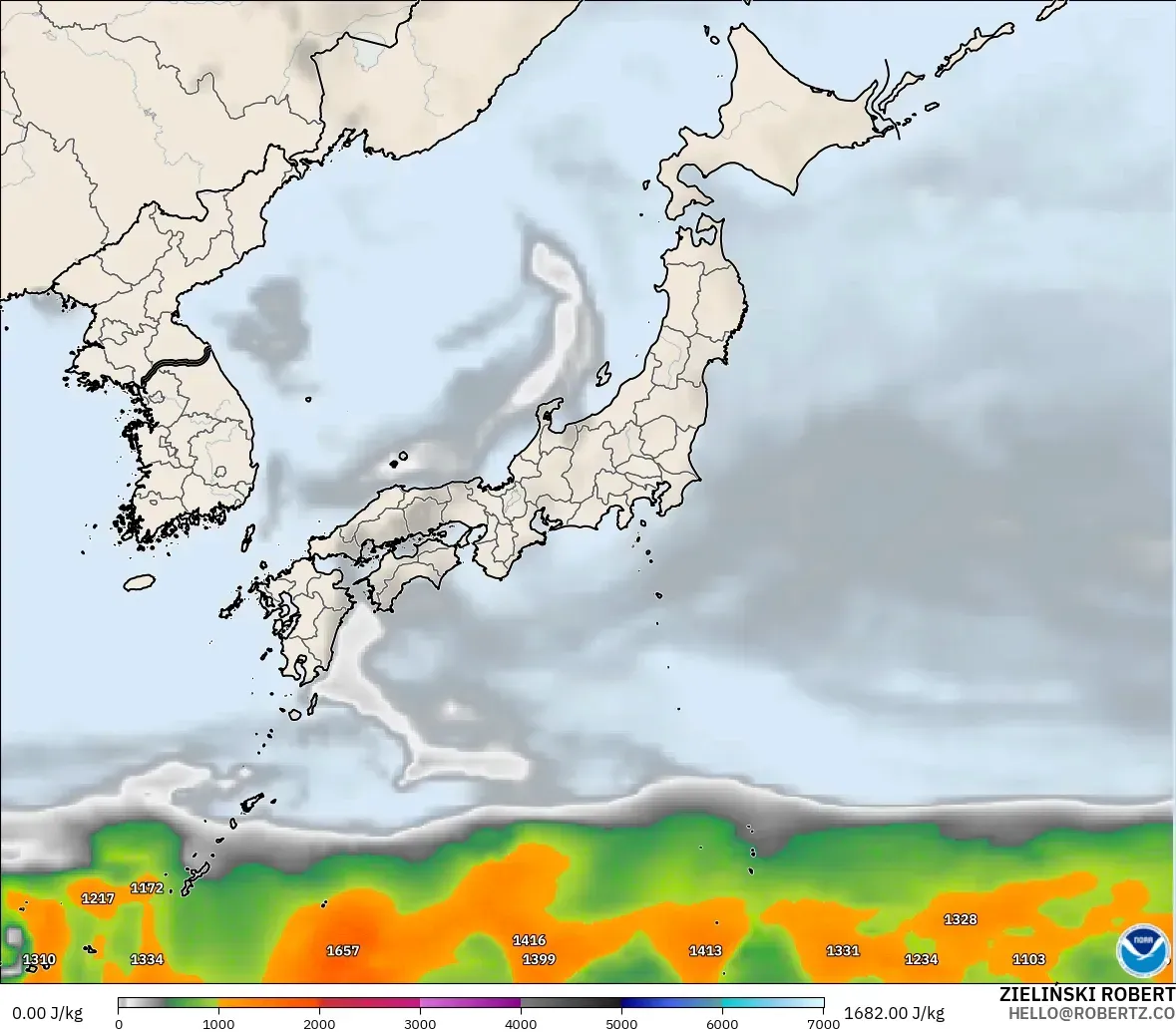 GFS modelo - Japón, CAPE