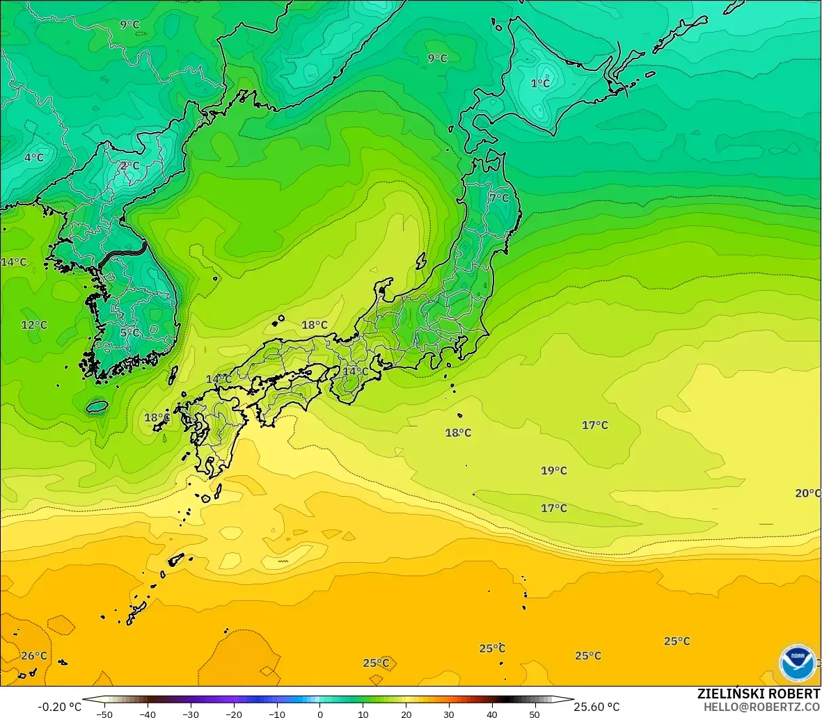 GFS modelo - Japón, Punto de rocío a 2 m