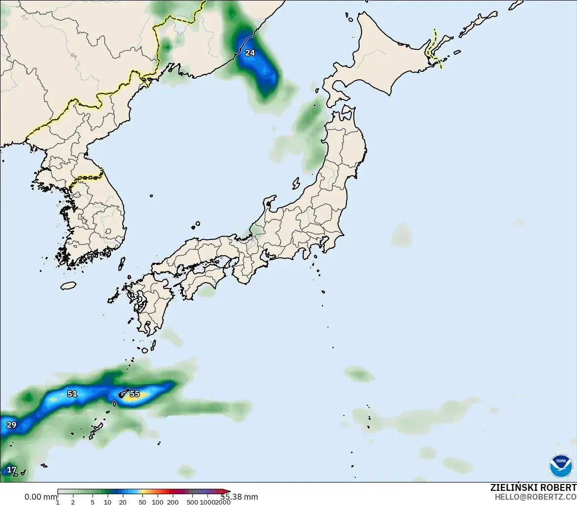 GFS modelo - Japón, Acumulación de precipitación