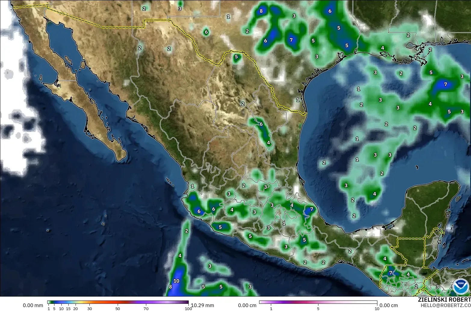 GFS modelo - México, Precipitación, nubes y presión