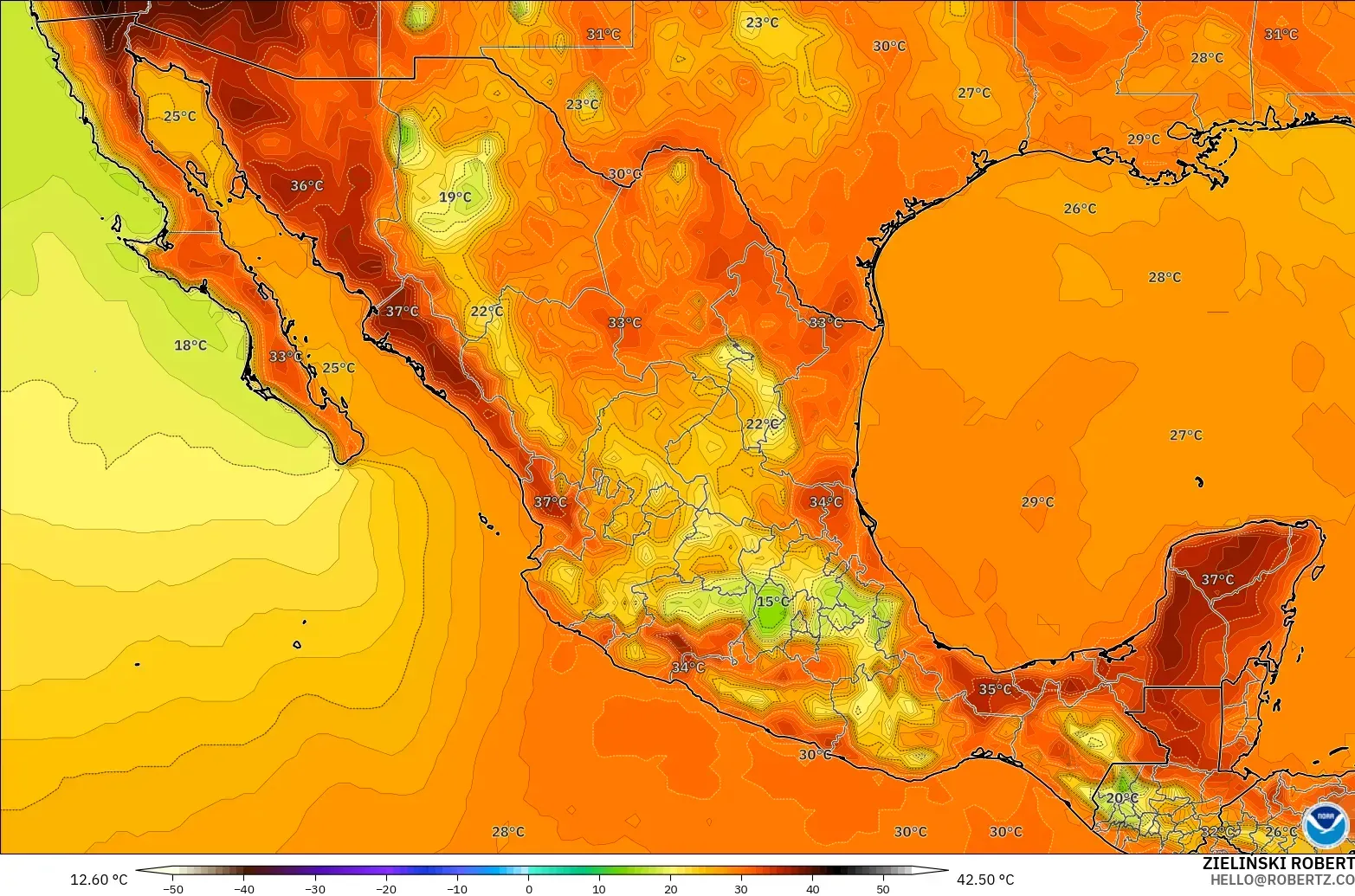 GFS modelo - México, Temperatura a 2 m