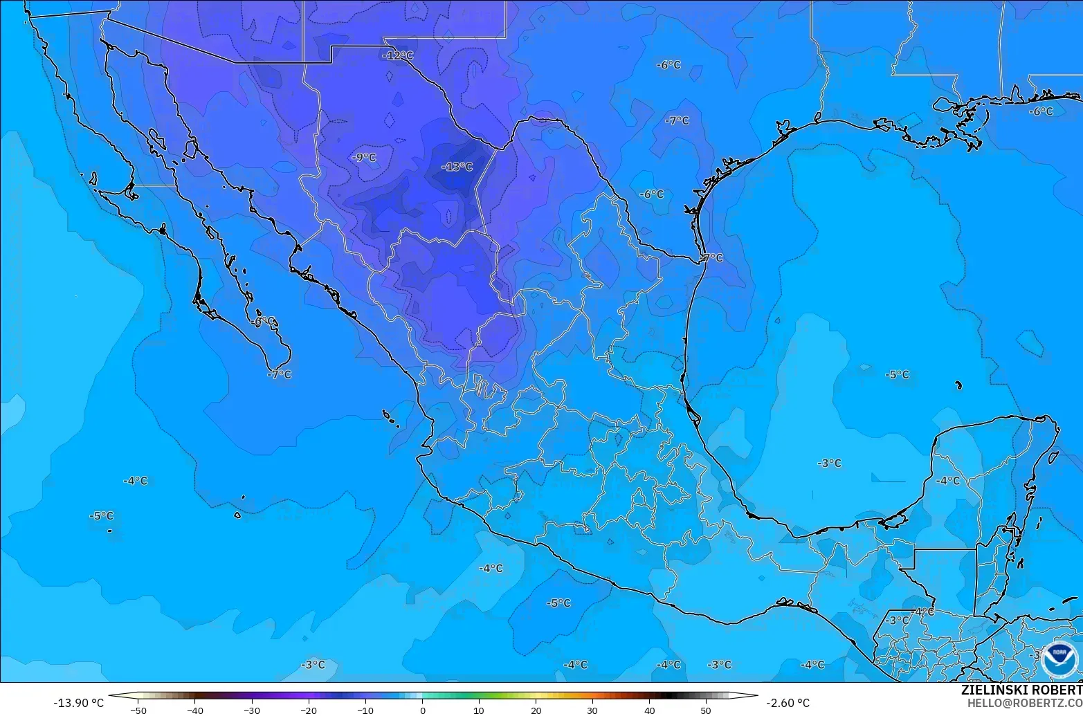 GFS modelo - México, Temperatura a 500 hPa