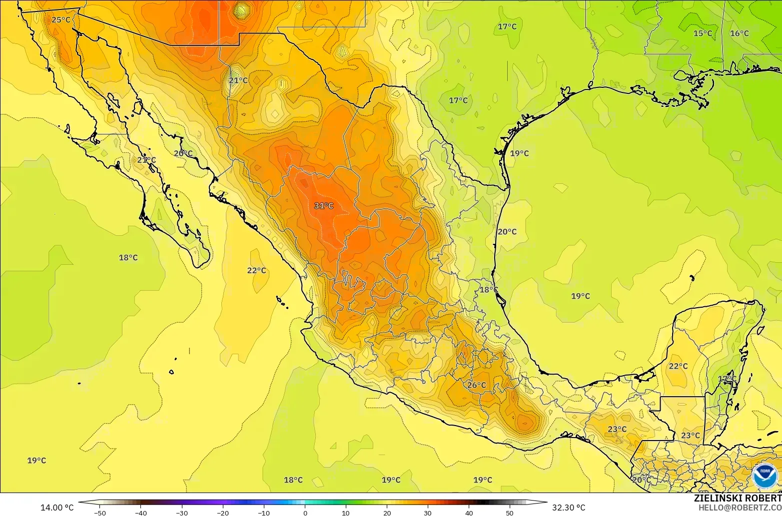 GFS modelo - México, Temperatura a 850 hPa