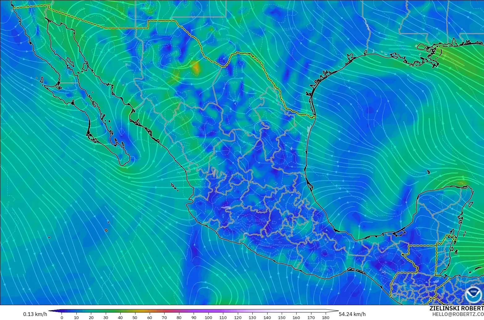 GFS modelo - México, Viento a 10 m