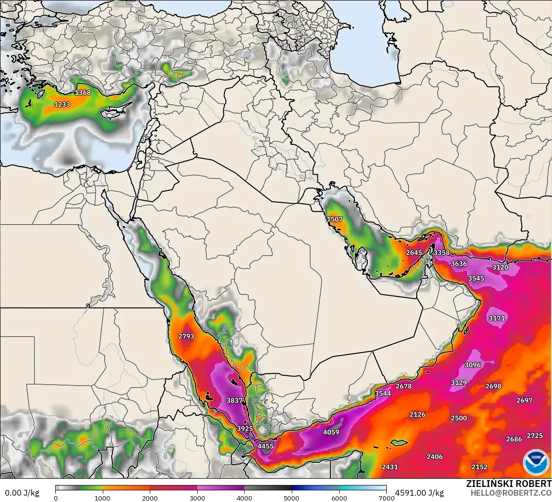 GFS modelo - Oriente Medio, CAPE