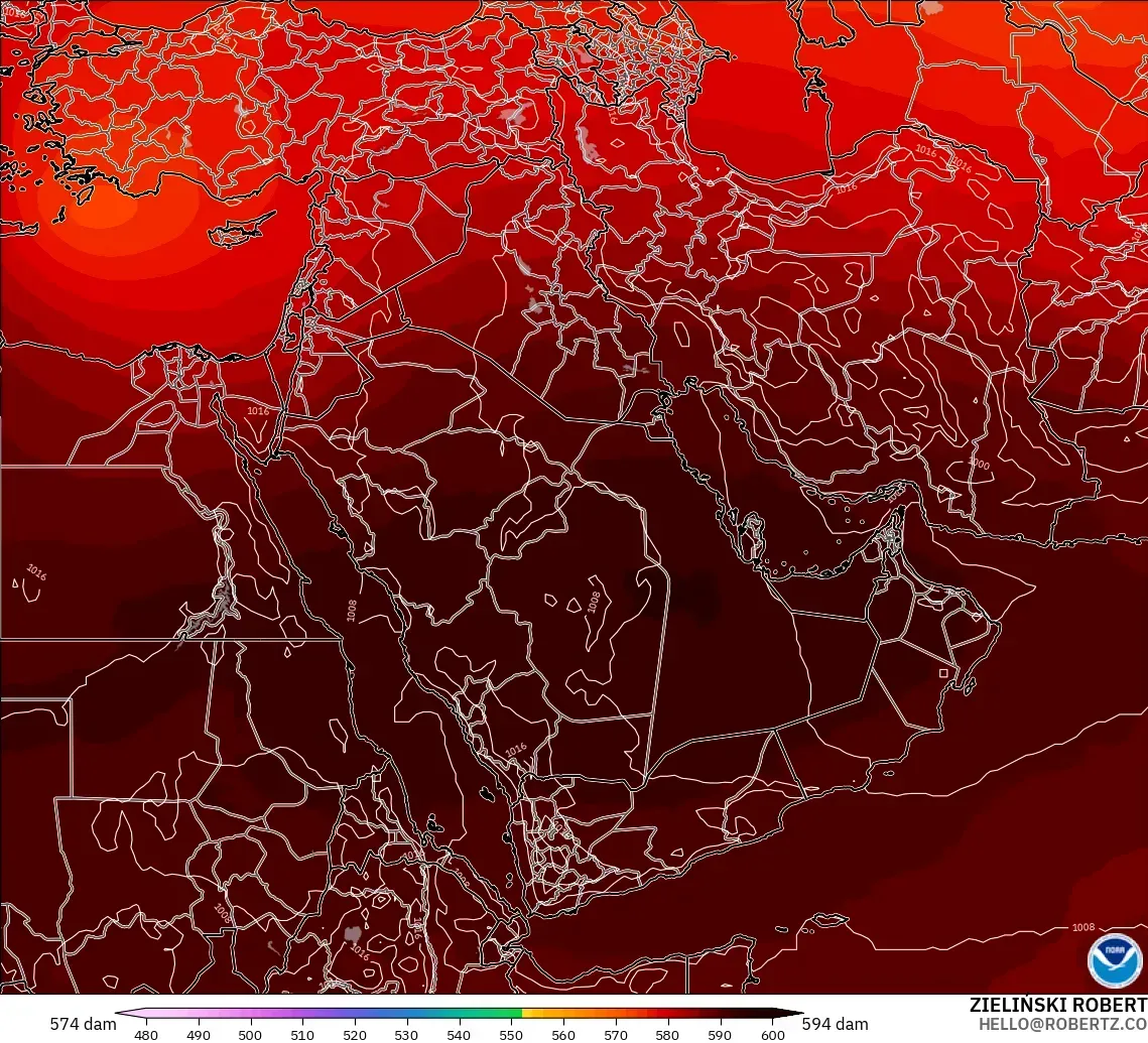 GFS modelo - Oriente Medio, Altura geopotencial a 500 hPa