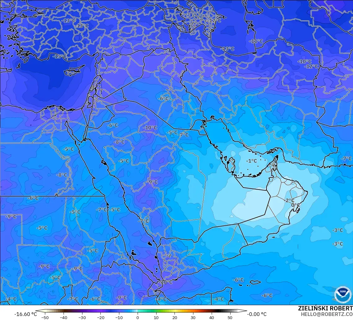 GFS modelo - Oriente Medio, Temperatura a 500 hPa