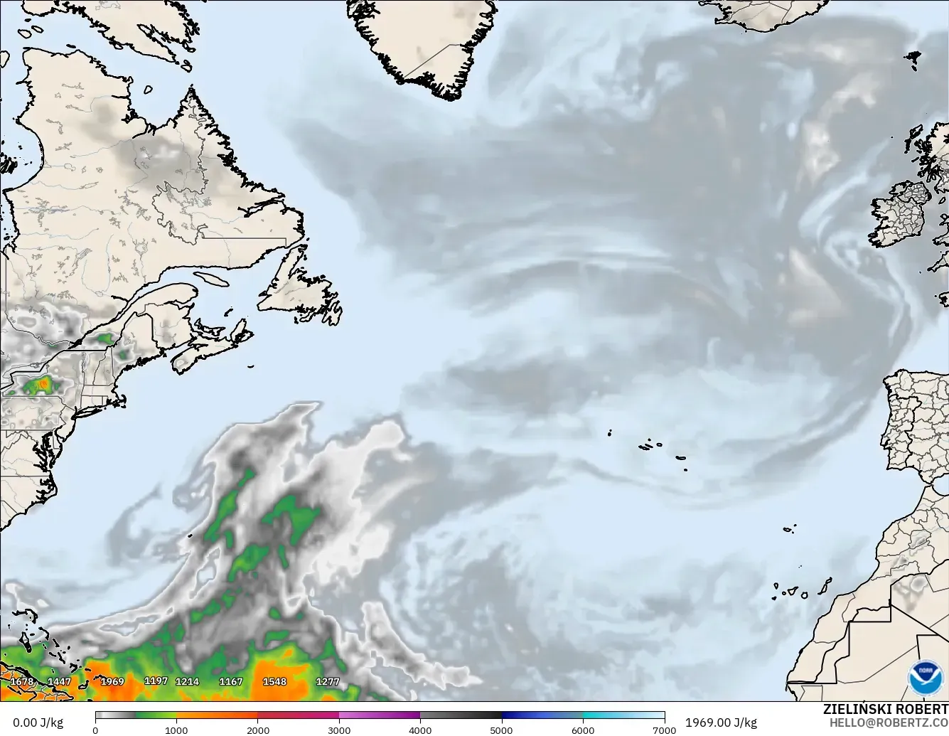 GFS modelo - Norte Atlántico, CAPE