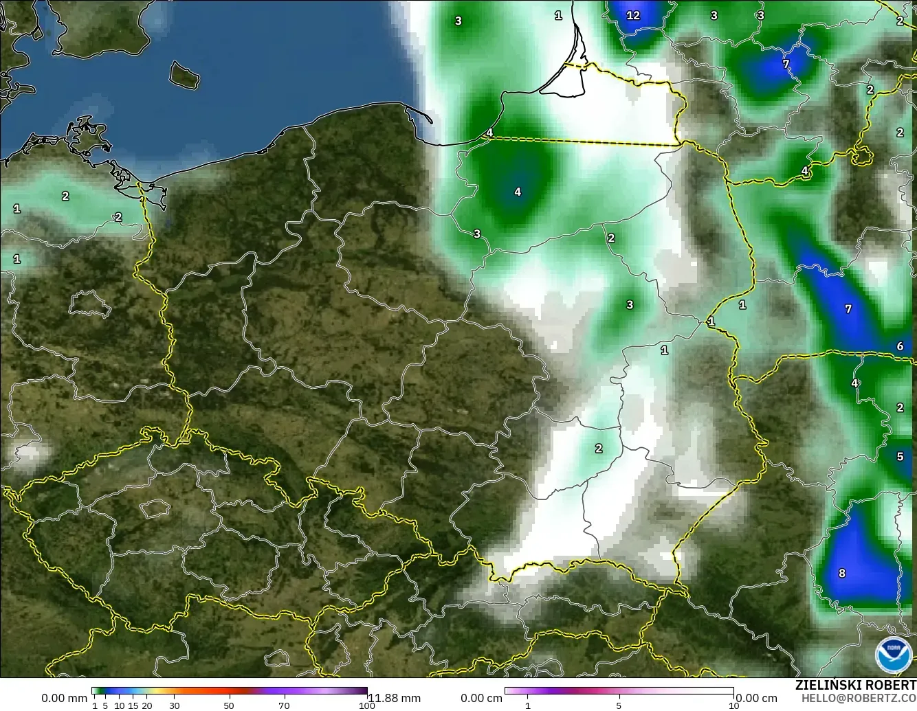 GFS modelo - Polonia, Precipitación, nubes y presión