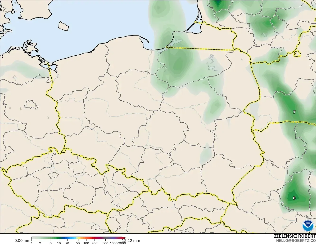 GFS modelo - Polonia, Acumulación de precipitación