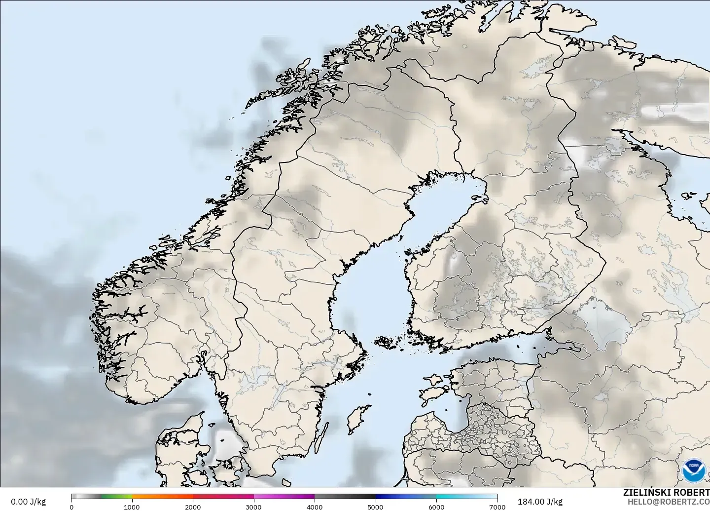 GFS modelo - Escandinavia, CAPE