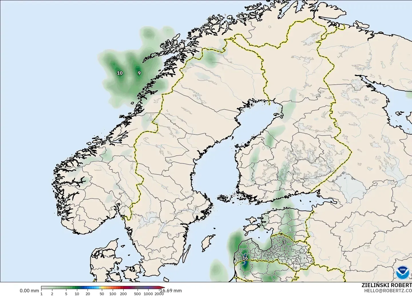 GFS modelo - Escandinavia, Acumulación de precipitación