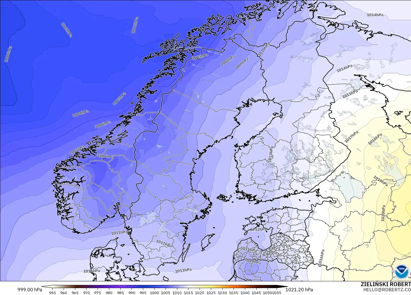 GFS modelo - Escandinavia, Presión