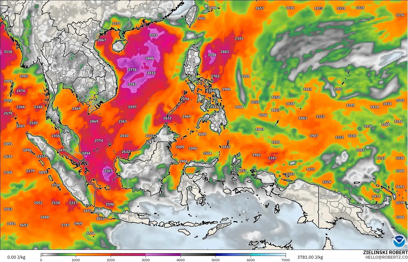GFS modelo - Sudeste Asiático, CAPE
