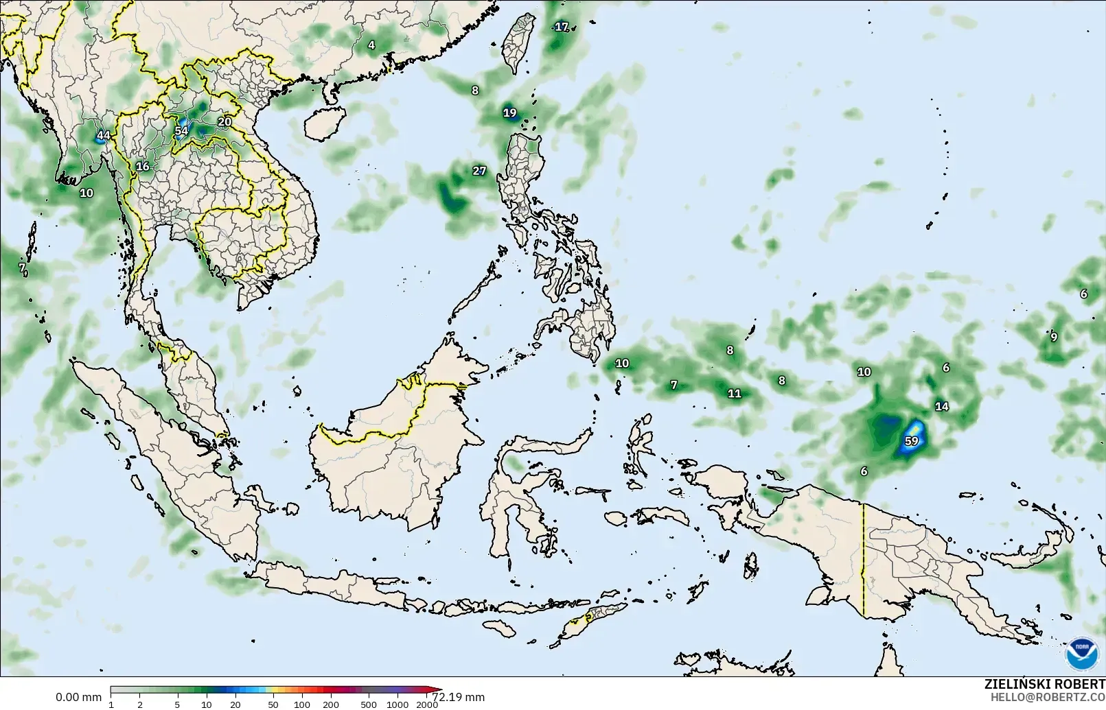 GFS modelo - Sudeste Asiático, Acumulación de precipitación