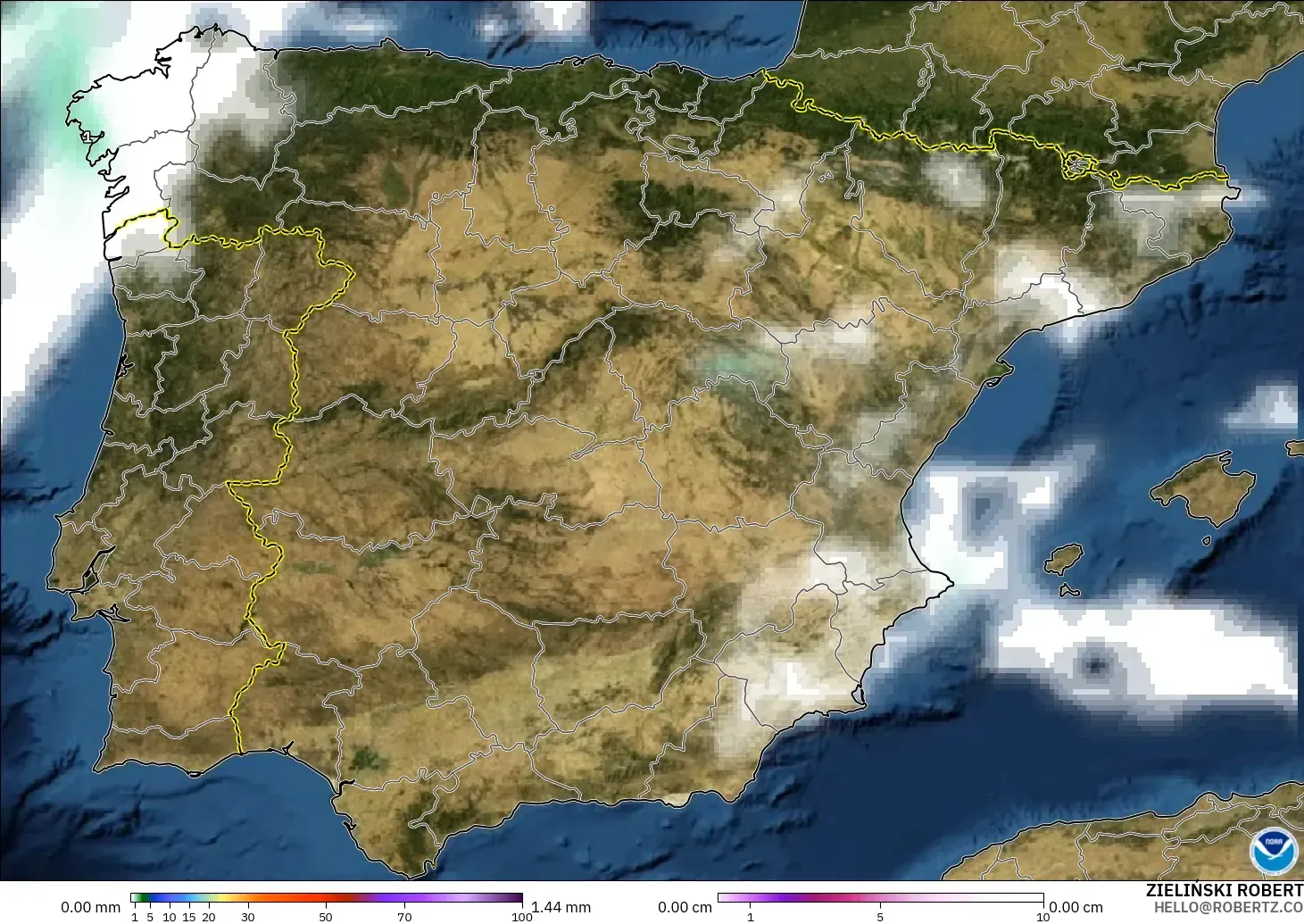GFS modelo - España, Precipitación, nubes y presión