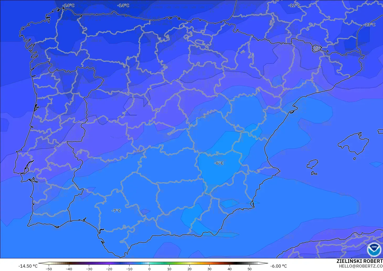 GFS modelo - España, Temperatura a 500 hPa