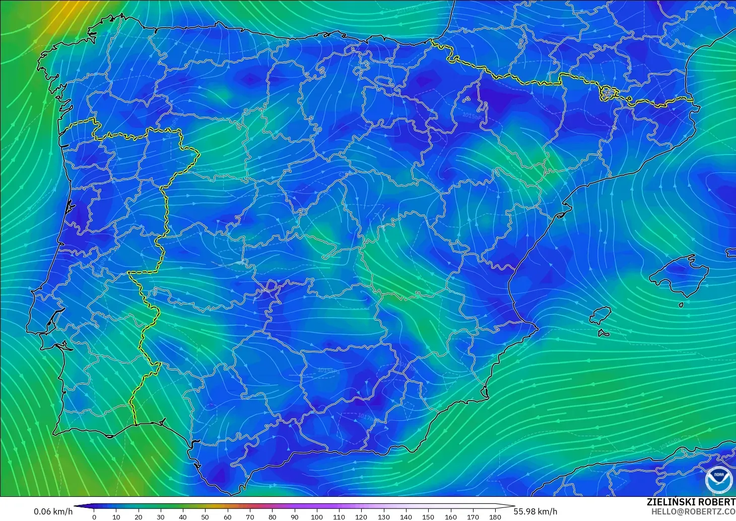 GFS modelo - España, Viento a 10 m