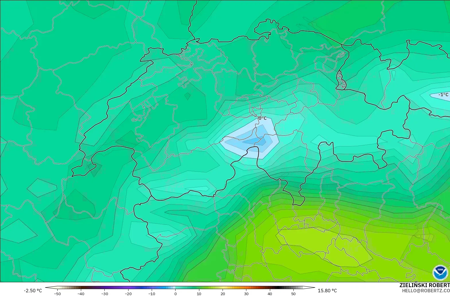 GFS modelo - Suiza, Punto de rocío a 2 m