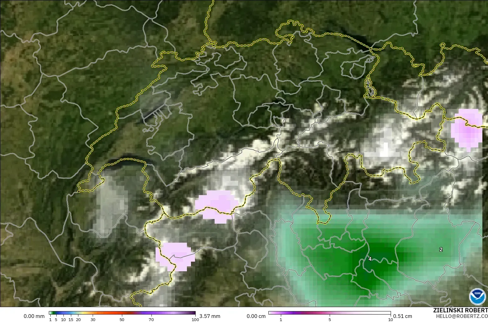 GFS modelo - Suiza, Precipitación, nubes y presión