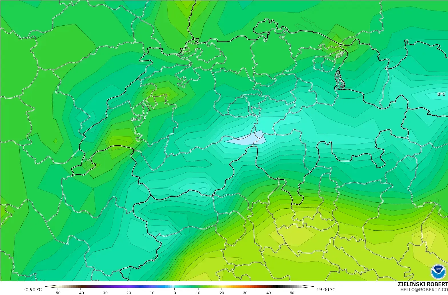 GFS modelo - Suiza, Temperatura a 2 m