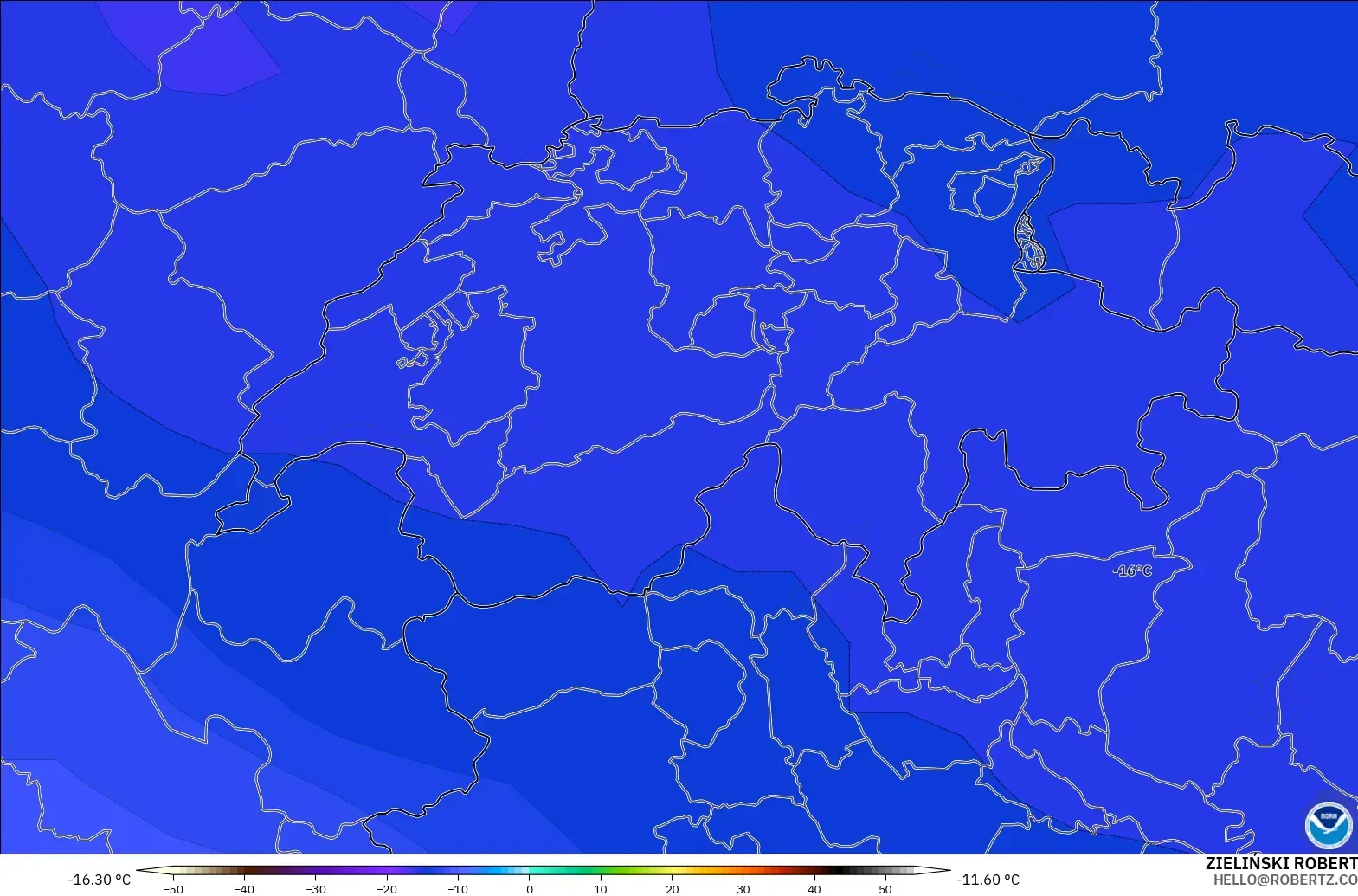 GFS modelo - Suiza, Temperatura a 500 hPa