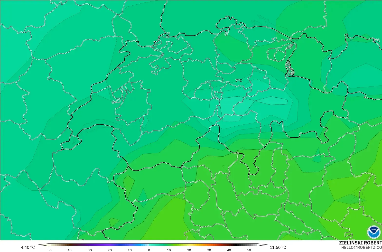 GFS modelo - Suiza, Temperatura a 850 hPa