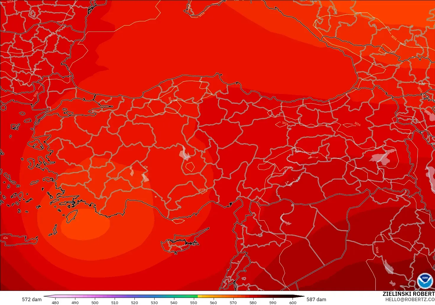 GFS modelo - Turquía, Altura geopotencial a 500 hPa