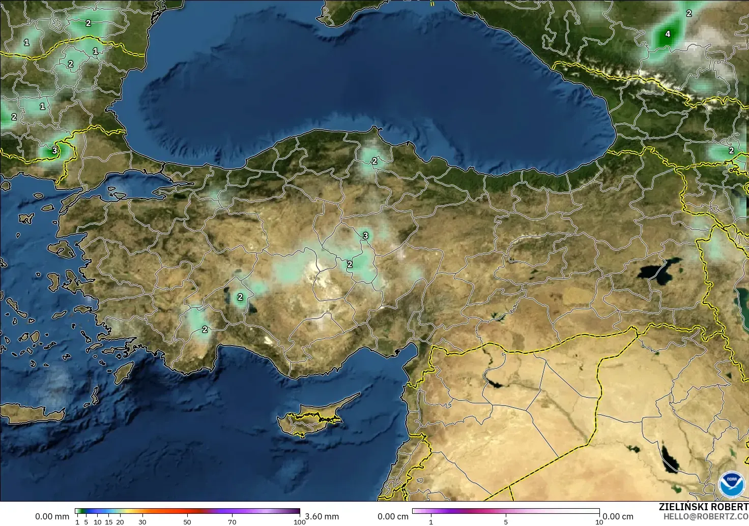 GFS modelo - Turquía, Precipitación, nubes y presión