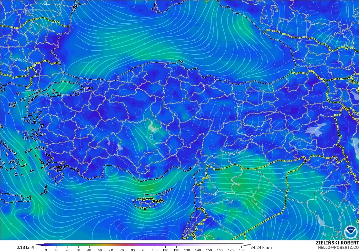 GFS modelo - Turquía, Viento a 10 m