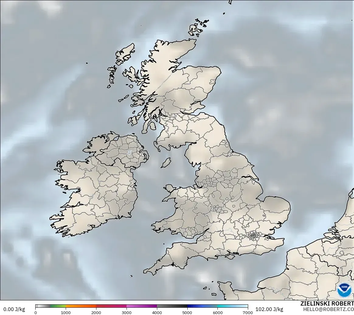 GFS modelo - Reino Unido, CAPE