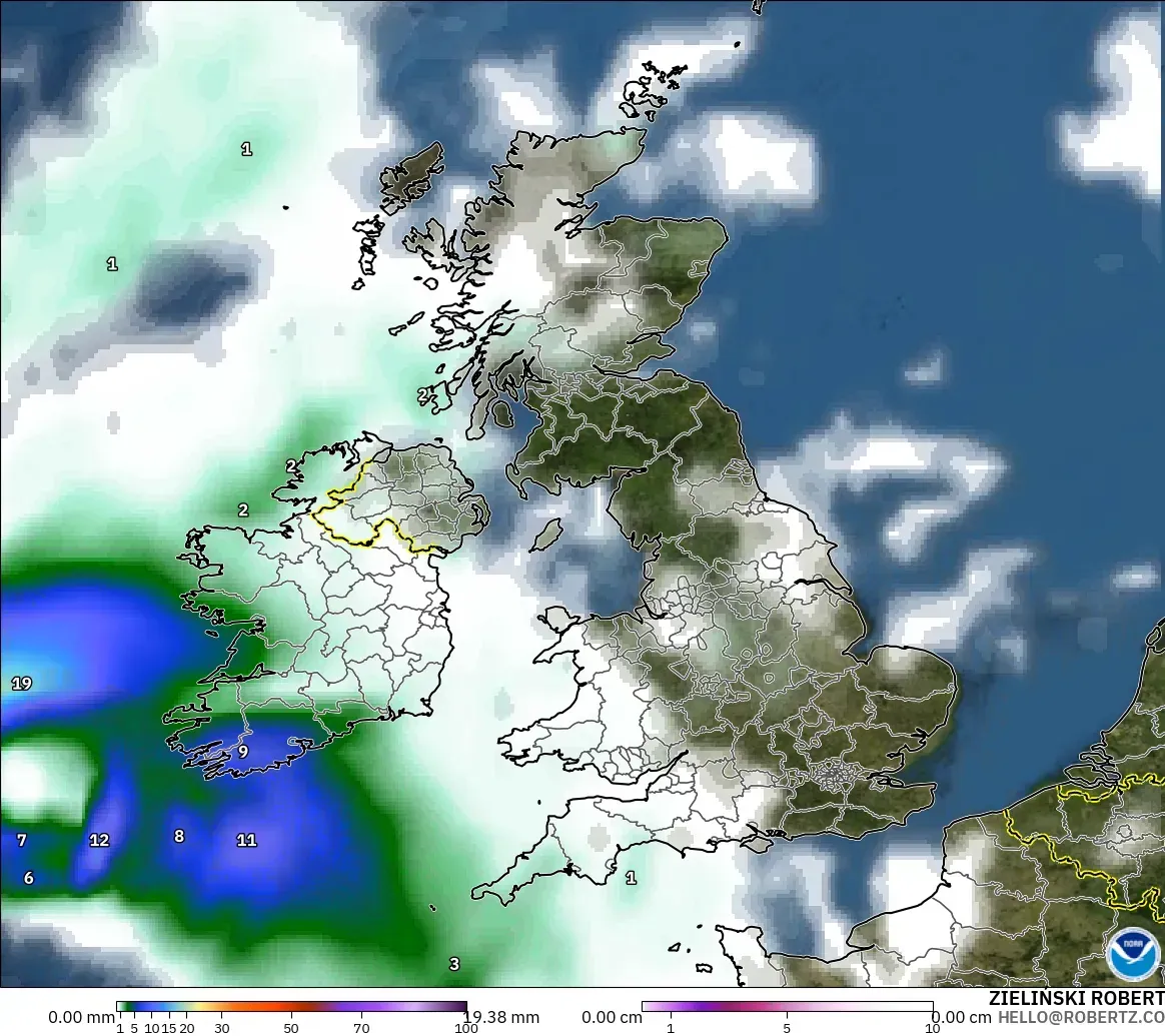 GFS modelo - Reino Unido, Precipitación, nubes y presión