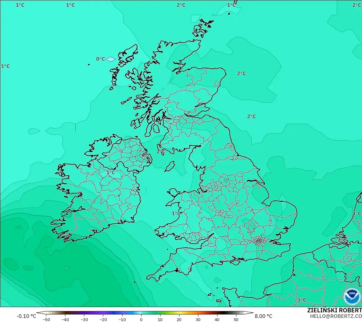 GFS modelo - Reino Unido, Temperatura a 850 hPa