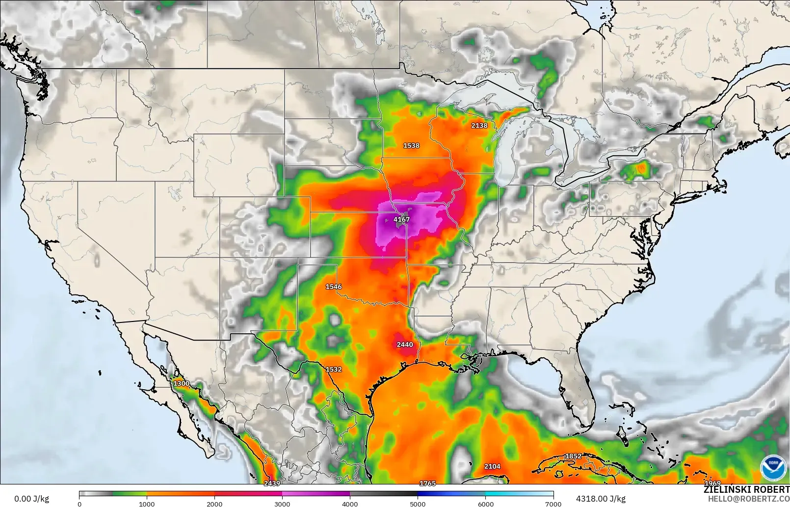 GFS modelo - Estados Unidos, CAPE
